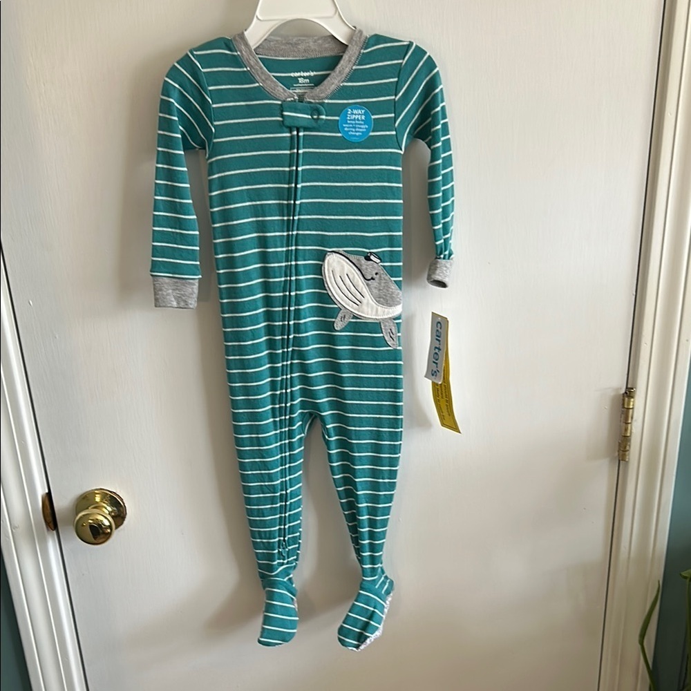 Carter's Whale Striped two way zip pajamas